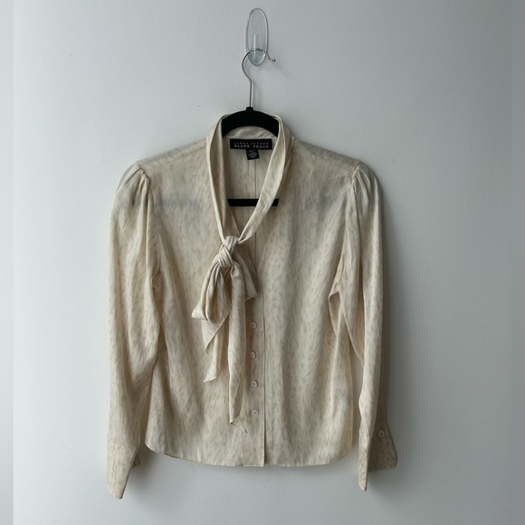 Vintage Ivory silk Chiffon Bow Blouse Linda Allard - Picture 1 of 15